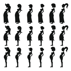 Obraz premium Pregnant Woman Silhouette Set. Clip Art Vector Illustration.