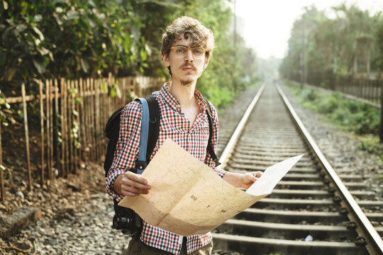 Young caucasian man traveling alone in Asia