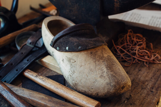 Wooden clog on a table