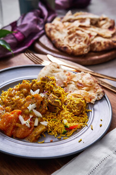 Lamb biryani with keema naan bread.