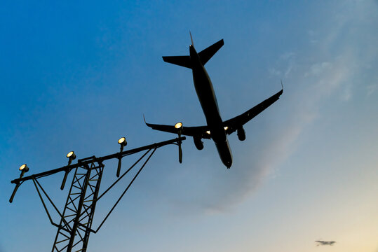 From below shot of airplane flying