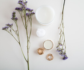 beauty and care products over marble