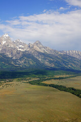 Aerial view of Grand Teton National Park in Wyoming in approach at the Jackson Hole Airport (JAC)