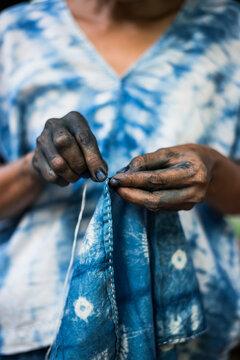 Sewing indigo fabric