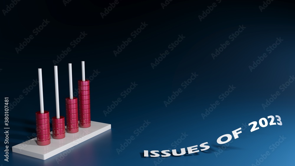 Poster blue background with abacus for issues of 2023 - 3d rendering illustration