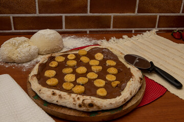 Chocolate pizza and bananas
