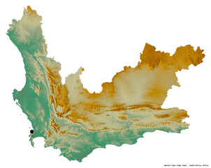 Naklejka premium Western Cape, province of South Africa, on white. Relief