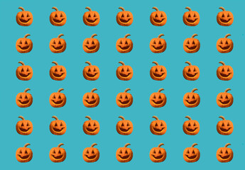 Halloween pumpkins pattern isolated on a blue background