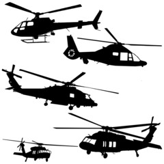 Helicopter silhouette vector set in black on white background 