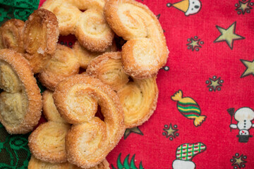 Christmas heart cookies on a red christmas trail at home 