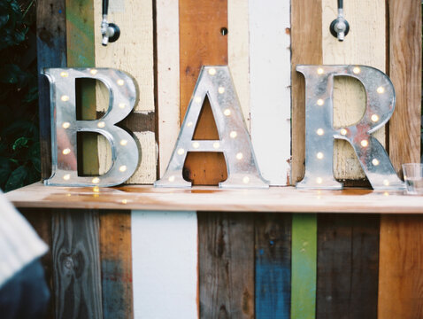 Lighted Bar Sign On Wood