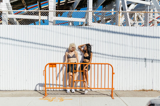 Female Fashionable Friends Out in Coney Island . Us New york Cit