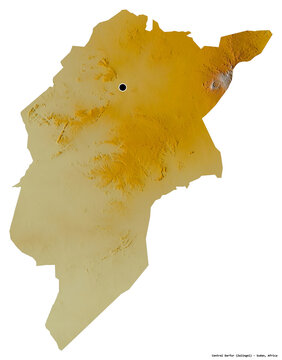 Central Darfur, state of Sudan, on white. Relief