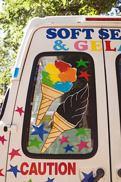 Close up of ice cream truck with soft serve and gelato