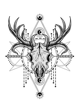 Deer skull with sacred geometric-vector illustration.