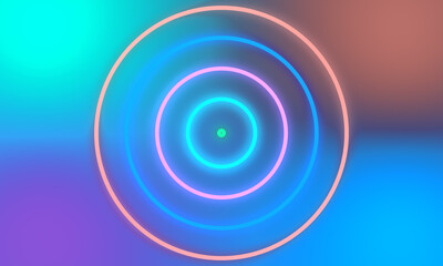 Abstract colorful neon light circles background.