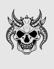 Illustration vector scary demon skull with horn