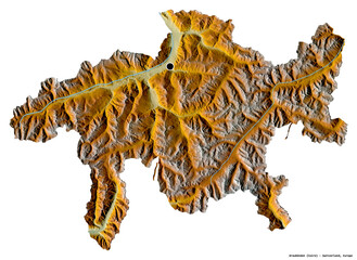 Graubunden, canton of Switzerland, on white. Relief