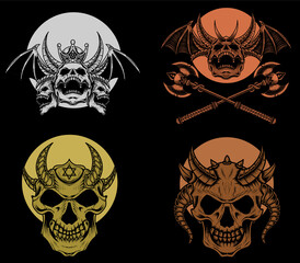Fototapeta na wymiar Illustration vector scary demon skull with horn