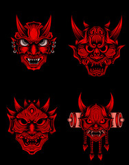 Set oni mask demon face- vector illustration art.