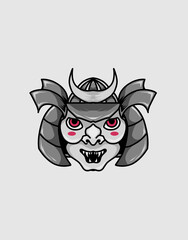 Samurai warrior mask. Traditional armor of japanese warrior-vector illustration design