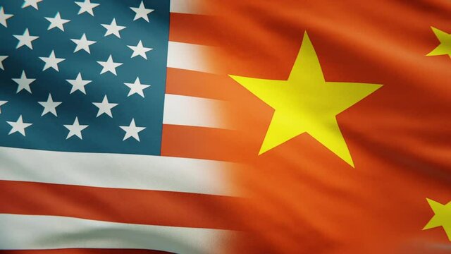 Usa China trade war concept animation with flags