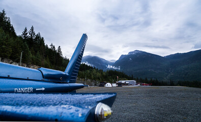 An H125 helicopter at the Green Lake heliport in Whistler, BC.