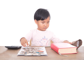 Little girl doing financial planning