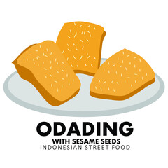 Odading fried bread with sesame seed Indonesian street food vector illustration