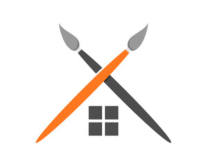 Crossed paint brush with window house in the middle