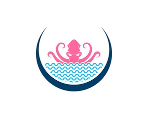 Circle swoosh with octopus in the sea