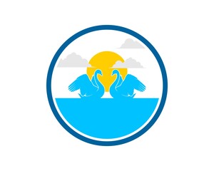 Circle shape with swan couple in the lake