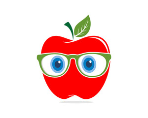 Cute apple character with green eyeglasses