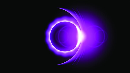 Sun Eclipse Purple Fire Dark Background Vector Moon Design Style Space Science Glow Light
