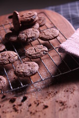 chocolate chip cookies on wooden background