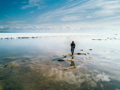 A man exploring Baikal Lake with drones