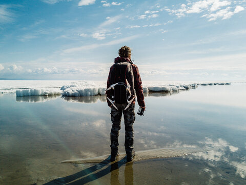 A man exploring Baikal Lake with drones