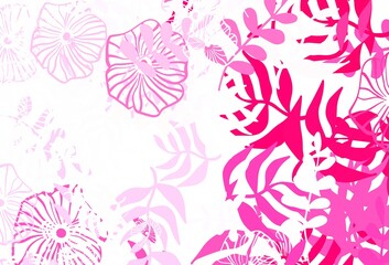 Light Pink vector doodle pattern with leaves.