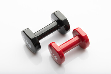Close up of Dumbbells on White Background