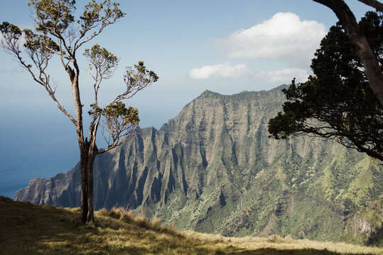 Jagged mountain cliffs of the Na Pali Coast in Kalalau Valley, Kauai