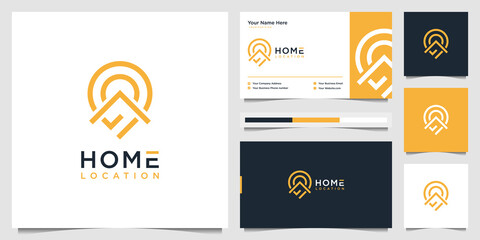 home and pin location logo design with business card template