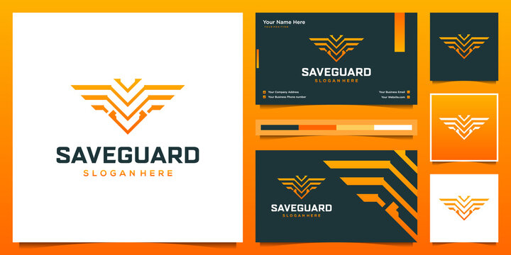 eagle cyber tech logo design and business card, Creative logo symbol for security data, digital, private tech, Artificial Intelligence technology.