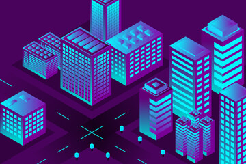 Smart city or intelligent building isometric vector concept. Smart building control concept. Concept building with technology system. 3d isometric vector illustration.