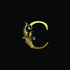 Classy Elegant C Letter Gold Flourish Shape Logo