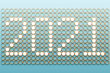 3D illustration inscription 2021 from small from white squares on a pixel  background. Illustration...