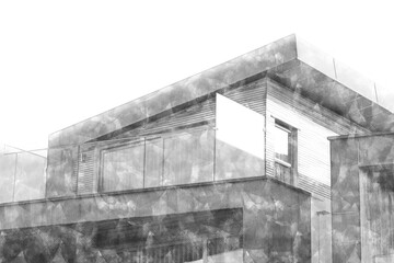 architecture abstract sketch, Drawing of building.	