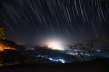 Star trails along celestial median from Western ghats