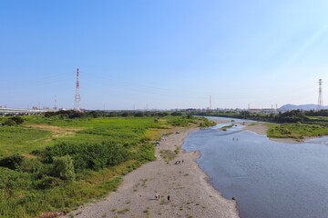 神川橋から見た相模川（神奈川県平塚市・寒川町）