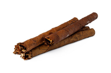 Bunch of hand rolled cigars isolated on white