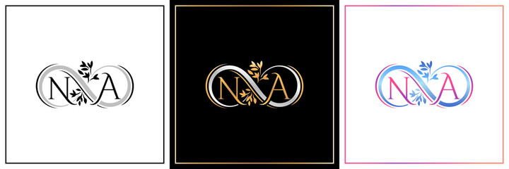 NA monogram, NA initial Wedding , NA logo company, NA icon business, sign, AN symbol with infinity floral designs of minimal, elegance, colourful for fashion, jewelry, boutique and creative template.